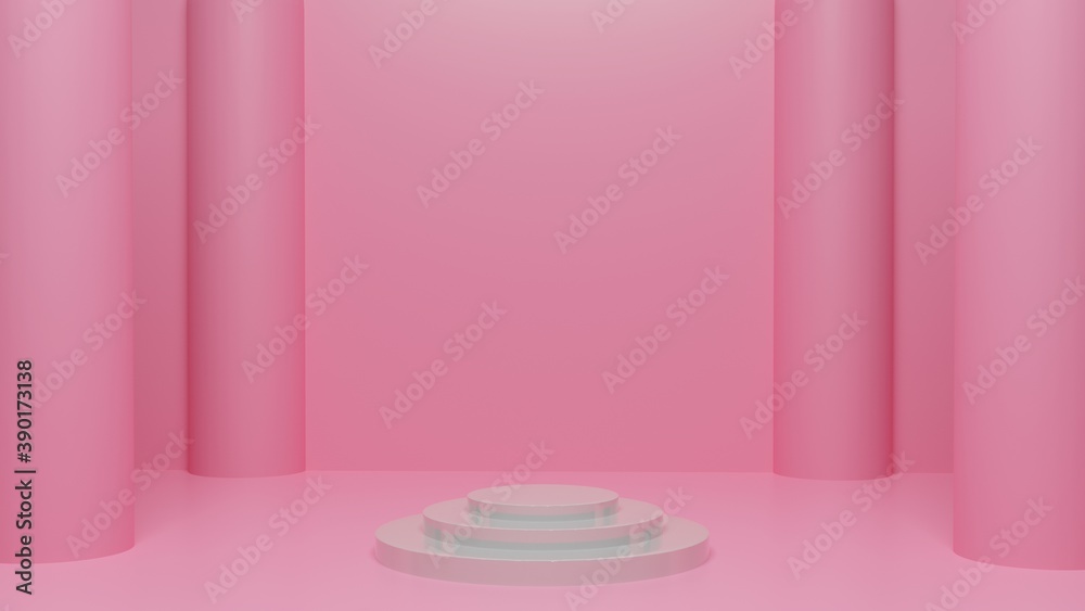 elegant white podium with pink and white background with 3d rendering image