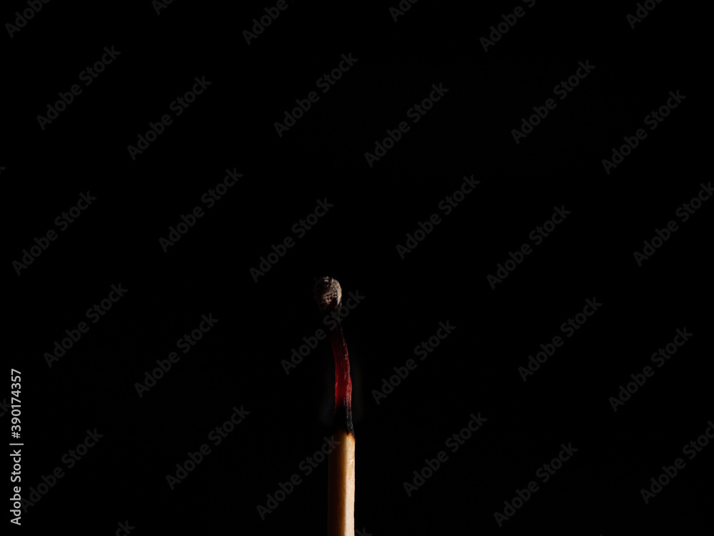 Burned match stick isolated on black background. Burned match stick isolated on black background.