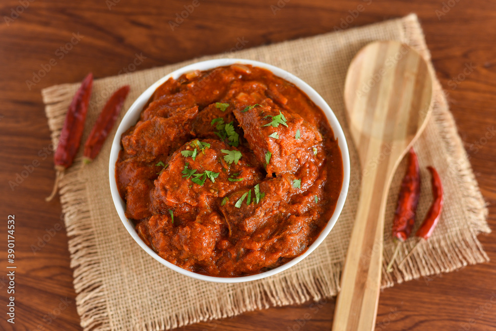 Spicy red fish curry Goan style fish vindaloo , chilly fish curry