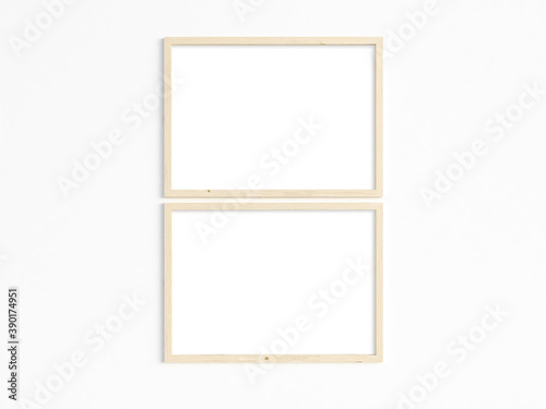 Minimalist mockup of two horizontal wooden frames. 3D illustration.