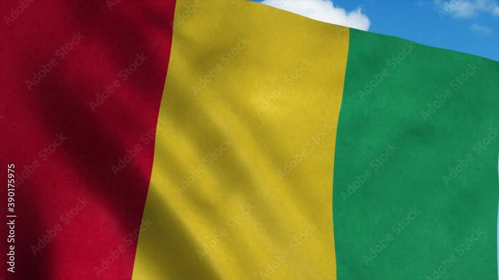 Guinea flag waving in the wind, blue sky background. 4K Guinea flag waving in the wind, blue sky background. 4K