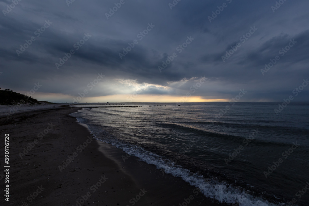 Sunset at the Baltic Sea in Germany near the city of Rostock