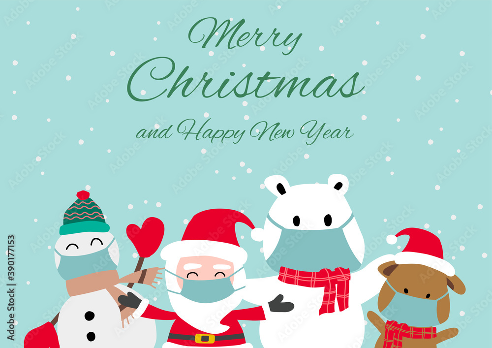 Santa snowman polar bear and puppy wear masks , festival of happiness of everybody Santa snowman polar bear and puppy wear masks , festival of happiness of everybody