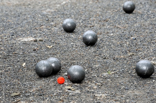 Playing jeu de boules in France, Europe photo