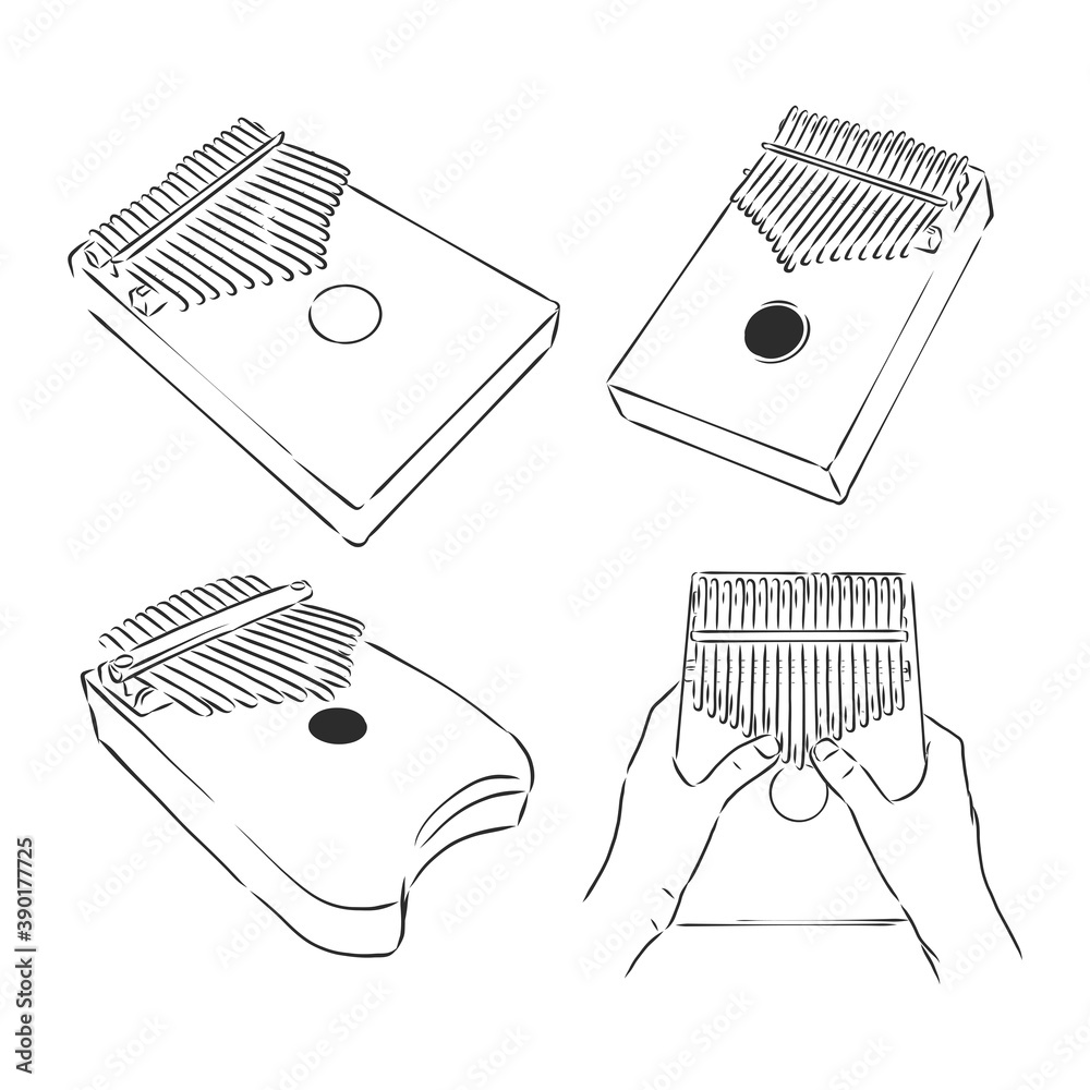 Thump piano or kalimba or thumb piano isolated on white vector cartoon