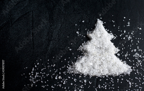 Sea salt Christmas tree, new year, Spa, sea salt, white, black, transparent, crystal, holiday, Christmas, travel, harmony, yoga, diamond, stone, sea, background, creative layout, decoration, health