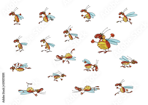 Set of cartoon cockroaches in different situations and poses. Illustration on white background. © Glukoejik