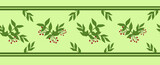 Seamless border with a pattern of red berries and green leaves on a light background. Holiday pattern. Interior design, background, fabric, textiles, paper, decor, design, packaging, wallpaper.