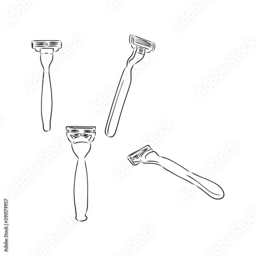 Vector hand drawn sketch of shaving accessories set in ink hand drawn style. razor vector sketch illustration