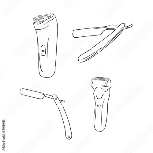 Vector hand drawn sketch of shaving accessories set in ink hand drawn style. razor vector sketch illustration