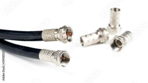 Valokuva F type adapter connector on isolated background.