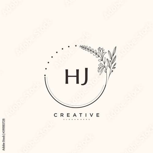 HJ Beauty vector initial logo art, handwriting logo of initial signature, wedding, fashion, jewerly, boutique, floral and botanical with creative template for any company or business. photo