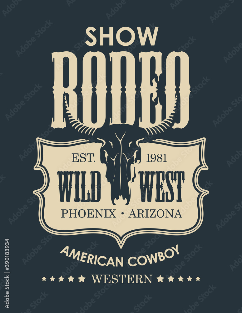 Banner For A Cowboy Rodeo Show In Retro Style. Monochrome Vector 