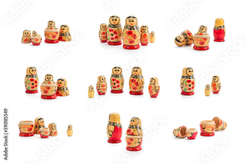 Set of matryoshka dolls on white background
