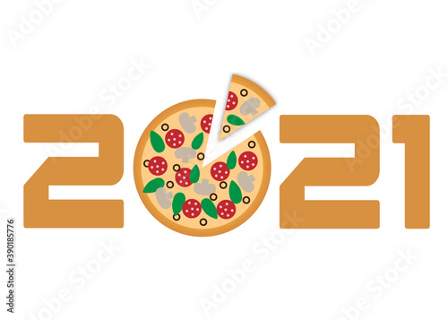 2021 new year with pizza - zero simple illustration