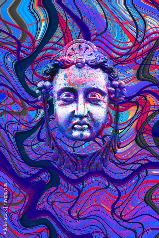 abstract background with geometric colorful shape and statue head abstract background with geometric colorful shape and statue head