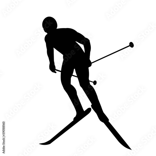 Isolated silhouette of a skier on a slope