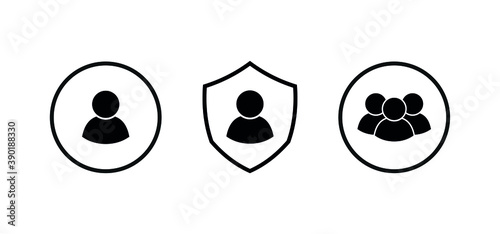 user icon, in a circle silhouette of a man, symbol set isolated on white background