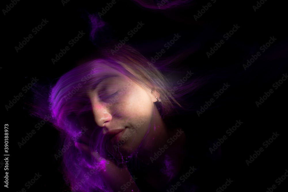 lightpainting portrait, new art direction, , light drawing at long exposure