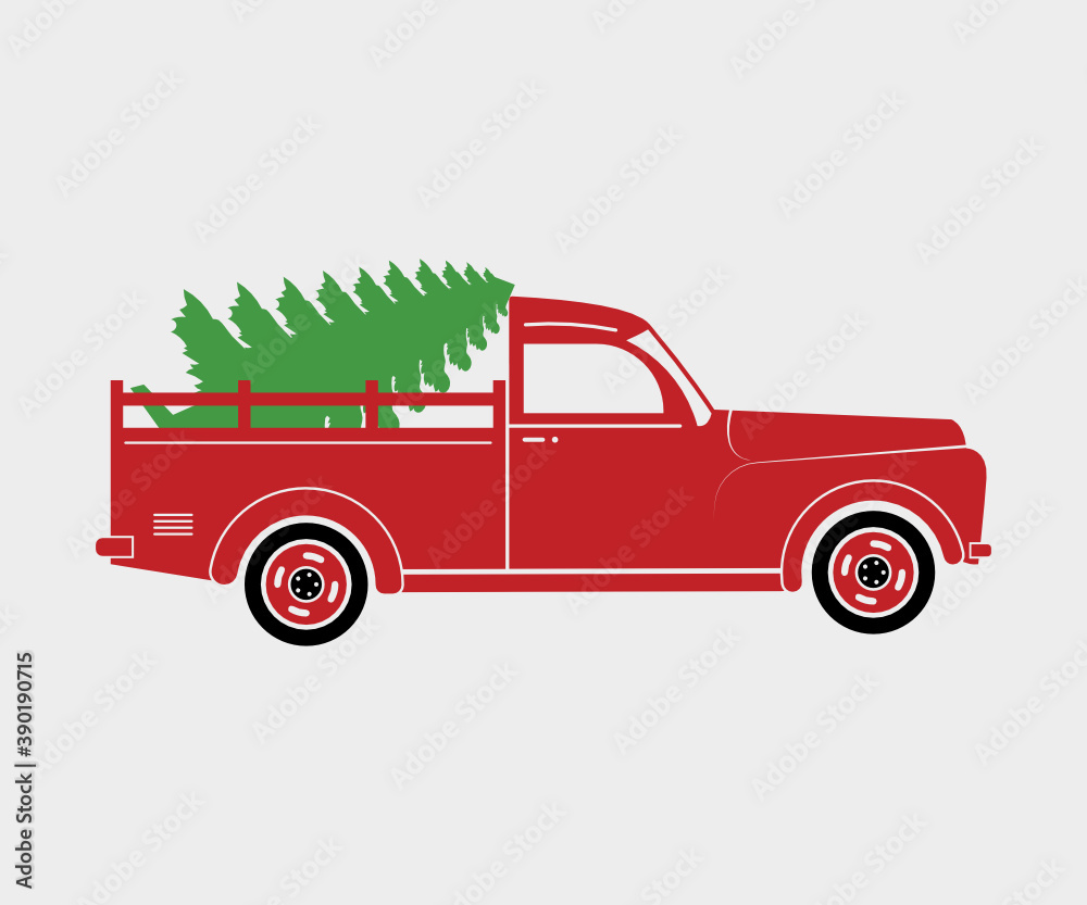Christmas tree on the car. A retro pickup truck with a tree. Vector illustration Christmas red truck with a Christmas tree on a white background. Christmas and happy new year illustrations.
Christmas tree on the car. A retro pickup truck with a tree. Vector illustration Christmas red truck with a Christmas tree on a white background. Christmas and happy new year illustrations.