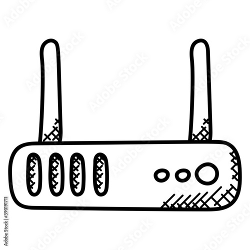 
Internet modem with antenna depicting internet and online services
