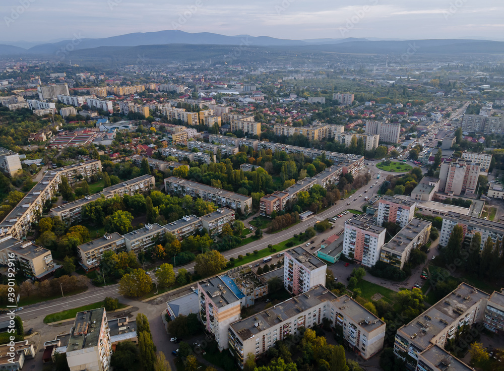 Flying over residential area in Uzhgorod city Zakarpattya