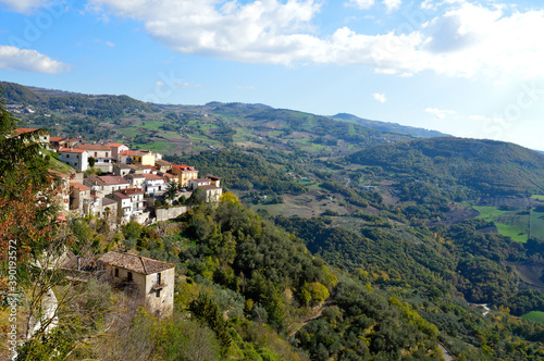 Panoramic view of San Giorgio La Molara, a rural village in the mountains of the Campania region, Italy. © Giambattista