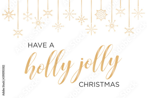 Have a Holly Jolly Christmas Greeting Card, Holly Jolly Text, Christmas Card, Holiday Banner, Holiday Card Snowflake Vector Illustration Background