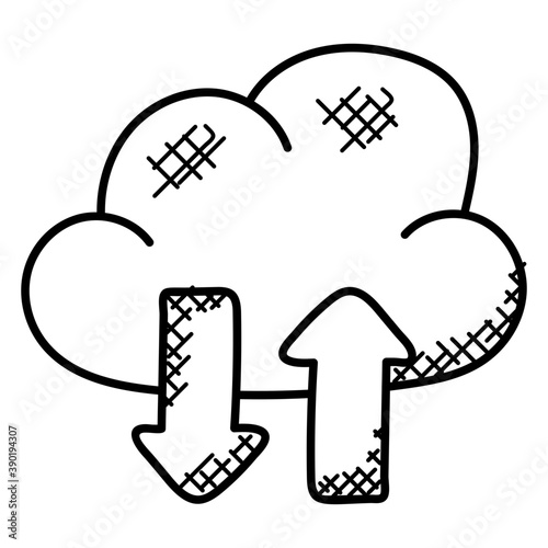 
Cloud with incoming and outgoing data arrows representing cloud data management
