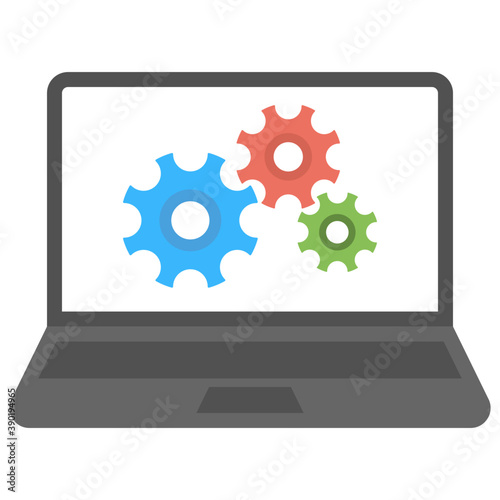  A laptop screen with cogwheels showing computer engineering 