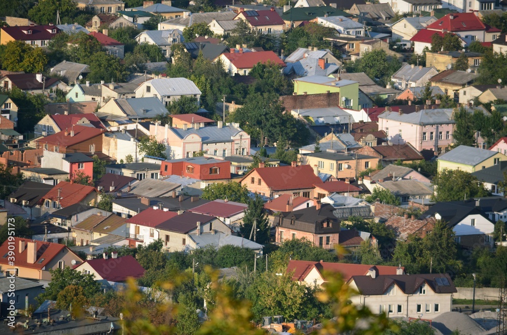 Panoramic top view town.