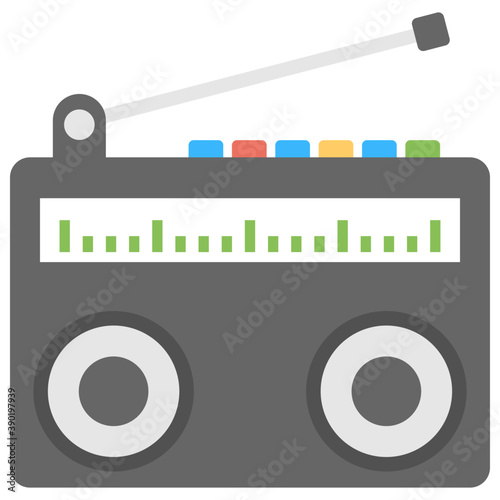 
Vintage radio receiver with antenna, flat vector icon
