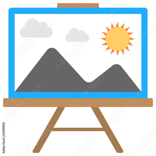 
A painted canvas board on a stand
