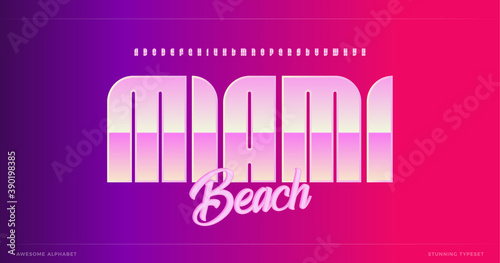 Sleek modern alphabet. Miami stunning font, minimalist type for modern futuristic logo, headline poster, creative lettering and modern typography. Minimal style letters, vector typographic design