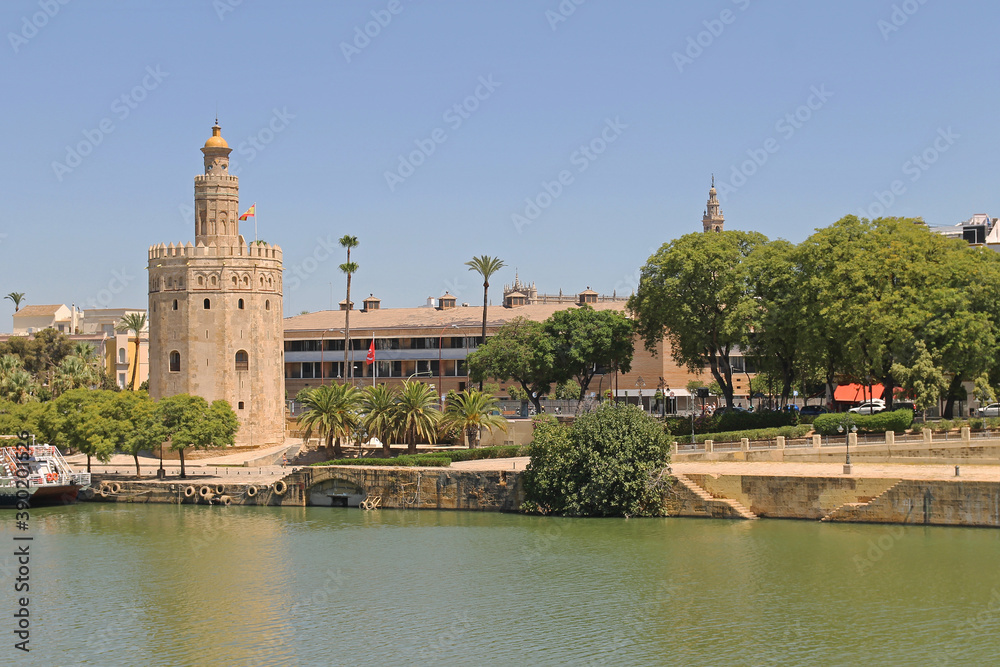 The Torre del Oro is a dodecagonal military watchtower in Seville, southern Spain. It was erected by the Almohad Caliphate in order to control access to Seville via the Guadalquivir river.