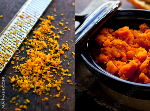 Close up of roasted squash and yams with citrus