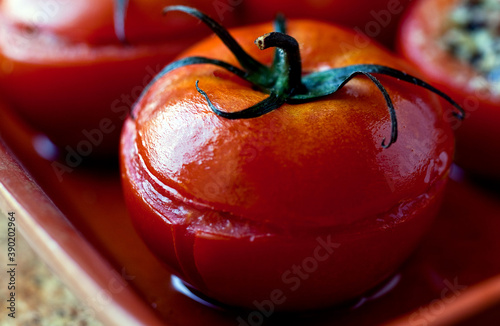 Close up of sicilian stuffed tomatoes photo