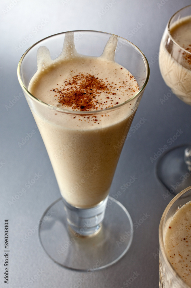 Close up of butterscotch scotch eggnog served in glass Close up of butterscotch scotch eggnog served in glass