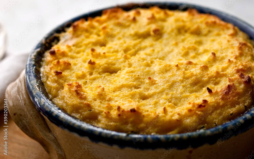 Close up of Greek greens pie with cornmeal crust Close up of Greek greens pie with cornmeal crust
