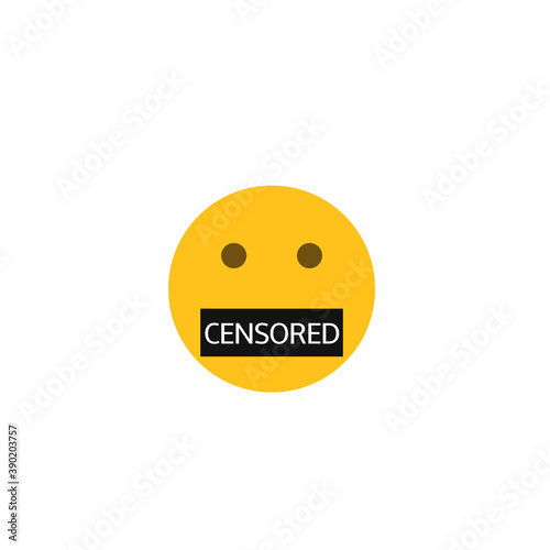 Emoticon face with a mouth taped up. Censored symbol