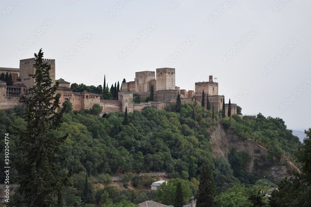 View of the Alhambra from a viewpoint in Granada, Spain