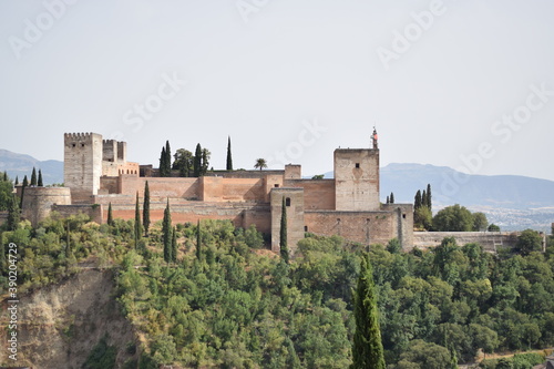 View of the Alhambra from a viewpoint in Granada, Spain