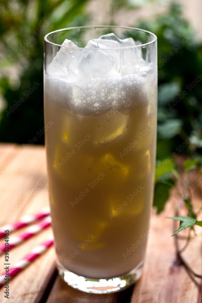 Close up of absinthe frappe served in glass Close up of absinthe frappe served in glass