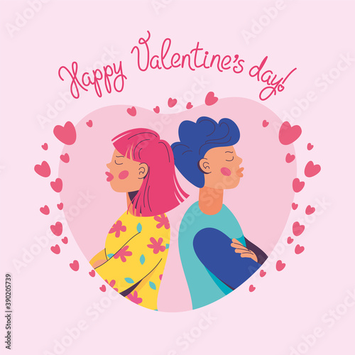 The couple quarreled and stands with their backs to each other. Vector illustration, Valentine's day card, poster, character design