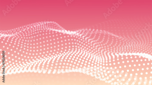 Abstract digital background of glow particles. Color music sound wave. Vector technology dynamic dots background.
