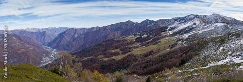 Sesia valley, panoramic view of Scopello Alpe di Mera in autumn. Piedmont, Italy. photo