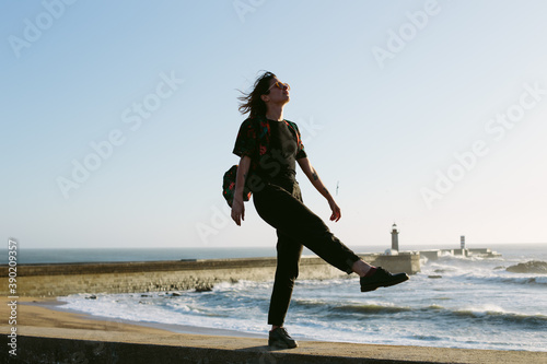 enjoying the sea breeze.