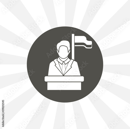 speaker icon. orator speaking from tribune isolated simple solid vector icon
