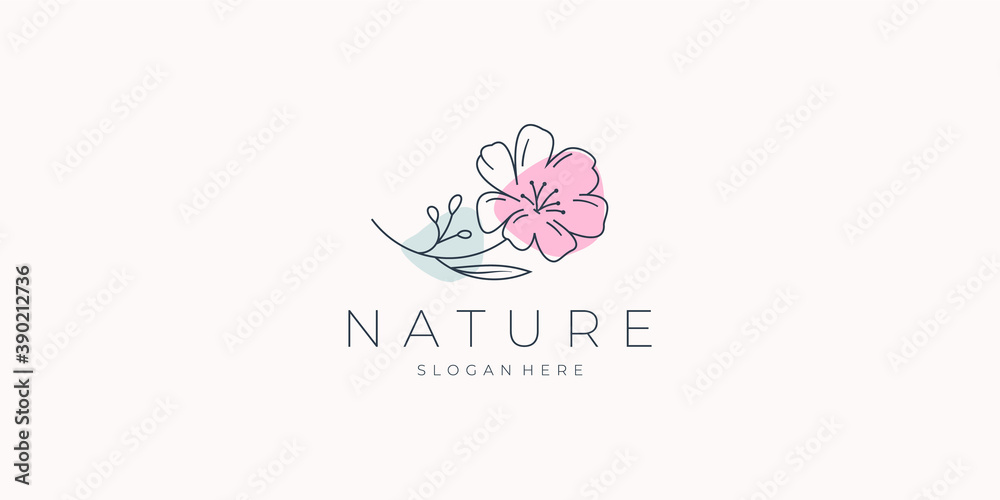 beauty minimalist flower logo.slim,nature,rose,vector,color,skin care,beauty. Premium vector