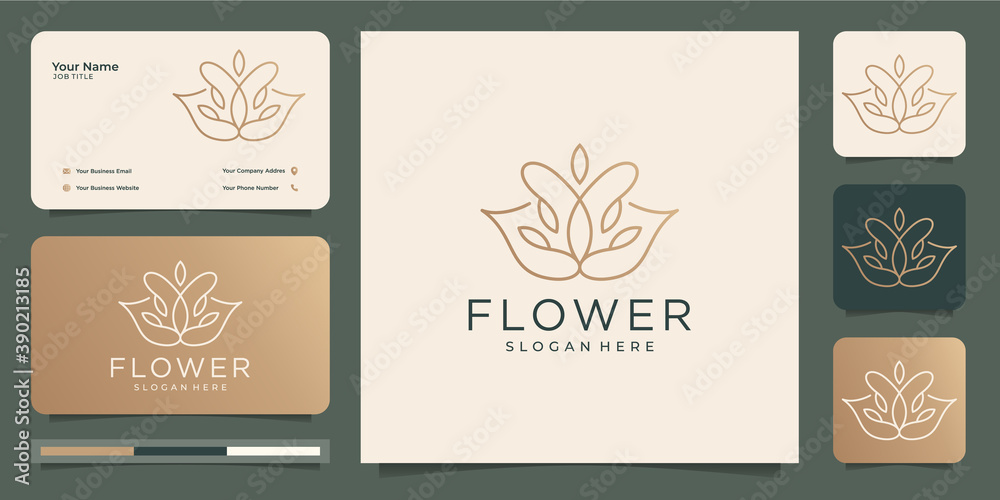 Fototapeta premium Minimalist abstract flower line art beauty,fashion,rose,cosmetic and business card.Premium Vector